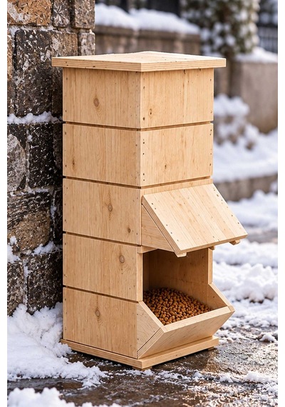 Reyo Ahşap Mama İstasyonu Yağmura ve Rüzgara Dayanıklı Uzun Ömürlü Sokak Kedileri İçin Mama Kabı 50 x 25 x 25 CM MLDCAT Monteli Teslimat
