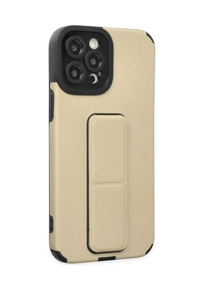 Apple iPhone  Uyumlu  12 Pro Max Kılıf Mega Standlı Silikon - Gold