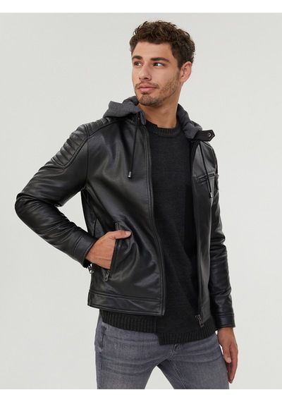 Slim Fit Erkek Mont Pu Siyah