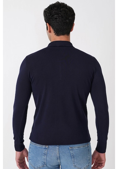 Slim Fit Esnek Pamuklu Fermuarlı Polo Yaka Lacivert Triko Tr 902