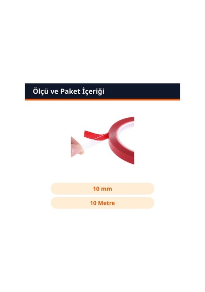 Trobus Akrilik Şeffaf Çift Taraflı Bant Silikon Yapışkanlı 10 Mm X 10 Metre
