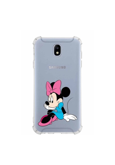 Samsung Galaxy Uyumlu J7 Pro Köşe Korumalı Antişok Kapak Minnie Mouse Tasarımlı Şeffaf Kılıf