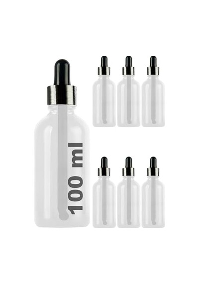 100 Ml Metal Kapaklı Damlalık Dropper Şişesi Serum 100 Cc Cam Şişe 6 Adet Siyah Kapak, Şeffaf Diğer