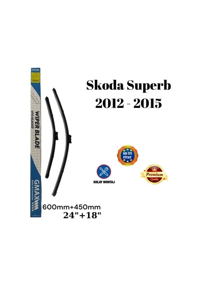 Skoda Superb 2012 2013 2014 2015 Uyumlu 24"+18" İnç Araca Özel Ön Cam Silecek Süpürgesi Takımı 600+450mm