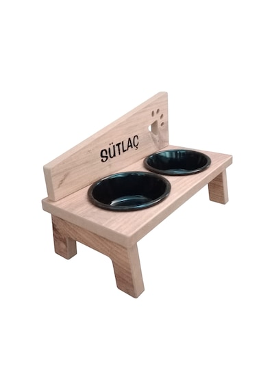 Realwood Özel İsimli Seramik Kaseli Kedi Köpek Mama Su Kabı Standı 800 ML