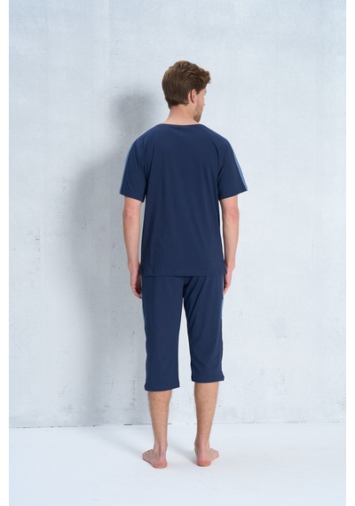 Over Sleep By Poleren Erkek Pijama Takımı Kapri & Bermuda Kısa Kol Lacivert