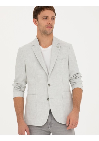 Pierre Cardin Açık Gri Ex. Slim Fit Keten Karışımlı Ceket 50285142-vr001