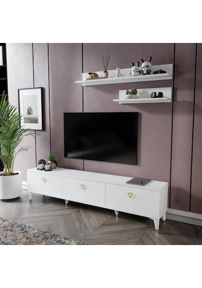 Simple Modern 180 Cm Smp18033 Tv Ünitesi 2 Raflı Beyaz Gold Beyaz - Gold
