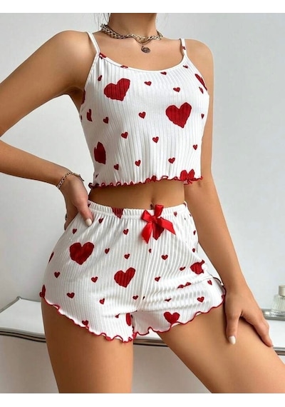 Mh Moony Homewears 2'li Fitilli Bordo Kalpli Şortlu Pijama Takımı Bordo