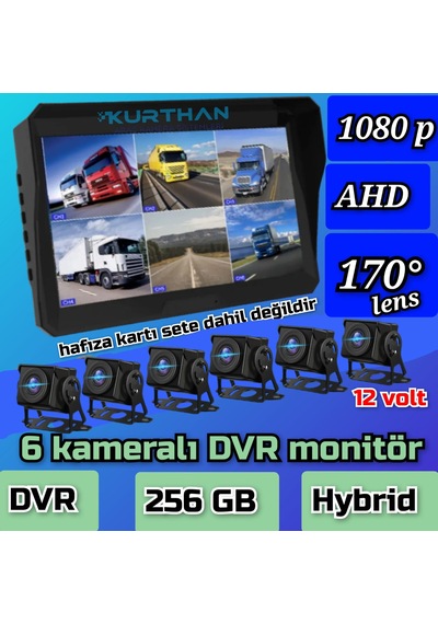 Dvr Monitör Ve 6 Adet 1080 P Ahd 180 Derece Balık Gözü Kamera Set