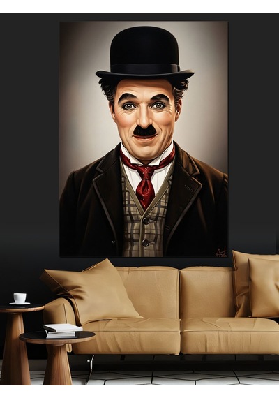Ahşap Tablo Charlie Chaplin Portre Çizimi
