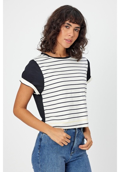 Alexandergardı Çizgili Lacivert Crop T-shirt B21-326 00 001