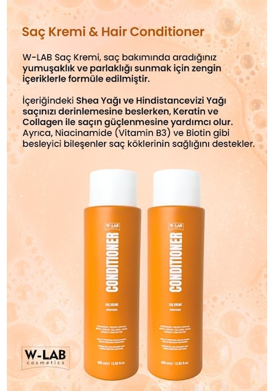 W-Lab Cosmetics Yumuşatıcı Nemlendirici Ve Besleyici Saç Kremi 400 Ml