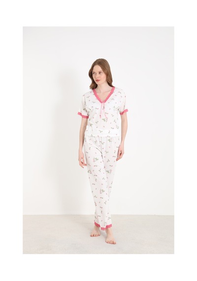 Elitol Raporlu Viskon Kadın Dantelli Pijama Takımı Desenli-6