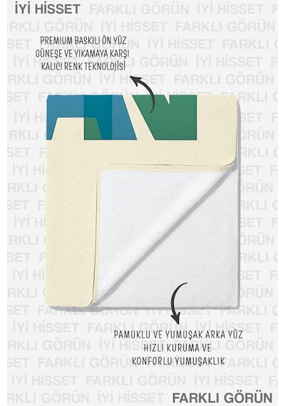 Yazılı Tipografik Motive Plaj Havlusu - Renkli Minimalist Yaz Temalı Hızlı Kuruyan Mikrofiber Havlu Çok Renkli