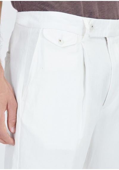 Ramsey Beyaz Düz Dokuma Relaxed Fit Casual Pamuk Karışımlı Pantolon Ramsey Beyaz Düz Dokuma Relaxed Fit Casual Pamuk Karışımlı Pantolon