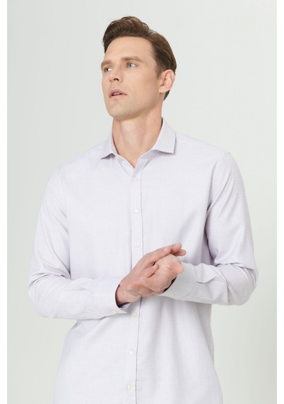 AC&Co / Altınyıldız Classics Erkek Bordo Beyaz Slim Fit Dar Kesim Klasik Yaka Pamuklu Armürlü Gömlek Bordo Beyaz