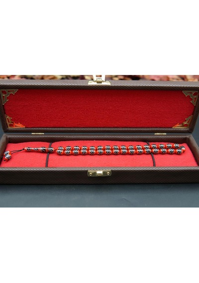 Zik Zag Model Gümüş İşlemeli Oltu Taşı Tesbih St000162