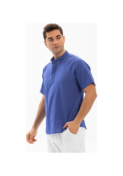 Kısa Kol Şile Bezi Bodrum Erkek T-shirt Saks 3050 Saks Mavi