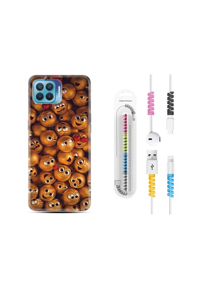 Oppo Reno 4 Lite Kılıf Kablo Koruyuculu Gold Emoji 1877