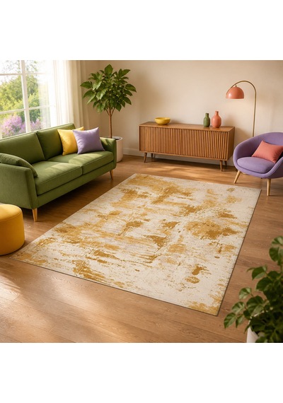 Kartela Halı Nivo Halı Kaymaz Taban Makinede Yıkanabilir Halı Hardal Sarısı - 60 X 90 Cm