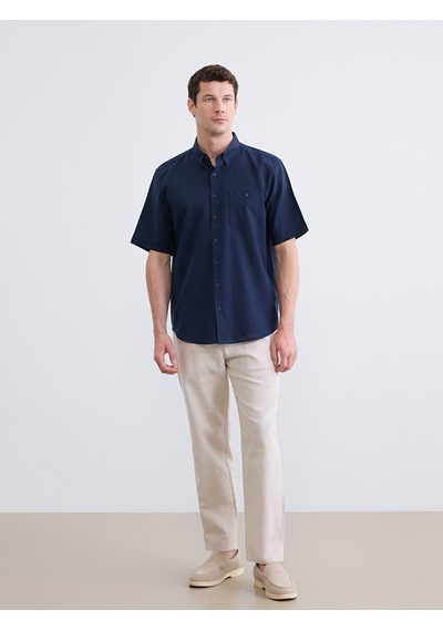 Lcwaıkıkı Classic Lacivert Regular Fit Keten Karışımlı Erkek Gömlek