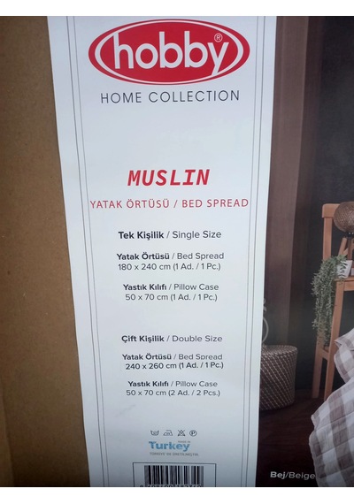 Hobby Home Collection Çift Kişilik Müslin Yatak Örtüsü Takımı 240 X 260 Cm Yastık Kılıfı 2 Adet 50 X 70 Cm Bej