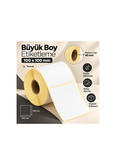 100x100 Mm Rulo Ribonsuz/ Termal Barkod Etiketi 40 Mm Masura 500 Sarım 500 Adet
