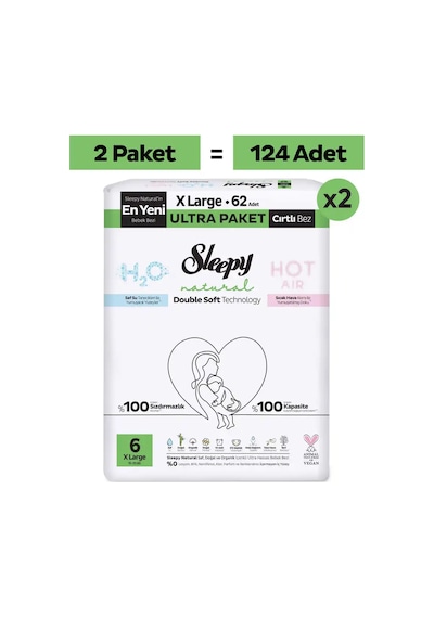 Sleepy Natural Double Soft Ultra Fırsat Paketi Bebek Bezi 6 Numara Xlarge 124 Adet