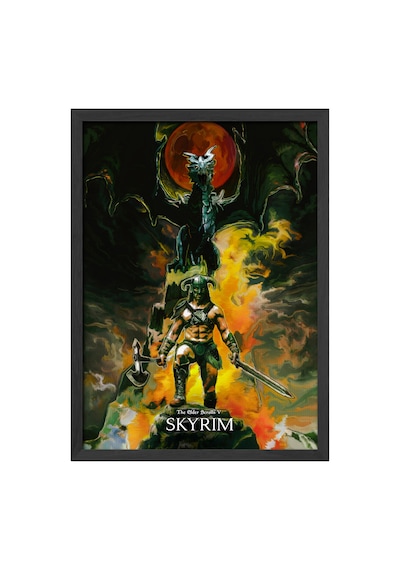 Skyrim Siyah Ahşap Çerçeveli Poster, Dekoratif Oyun Duvar Tablosu