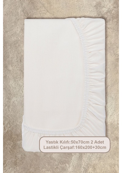 Elart Basic Lastikli Çarşaf Seti Çift Kişilik 160x200+28 Krem