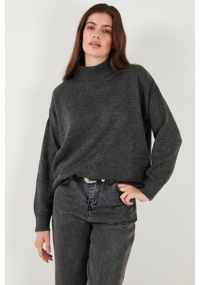 Lela Premium Oversize Fit Balıkçı Yaka Yumuşak Dokulu Triko Bayan Kazak 680Kz00469 Antrasit