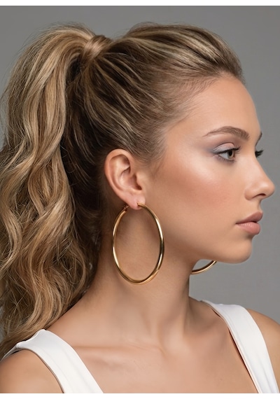 Xl Halka Boru Model Altın Kaplama Gold Renk Çelik Küpe 8cm