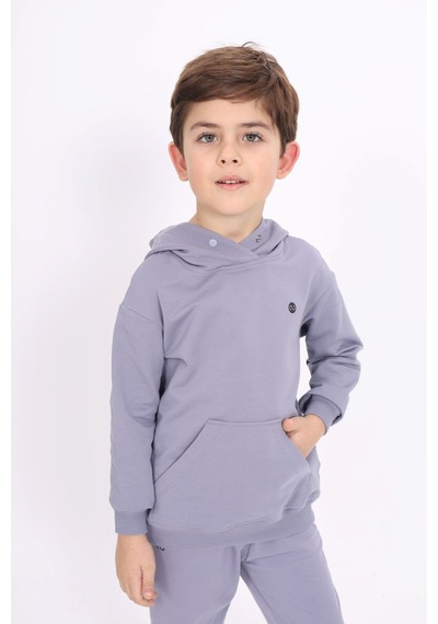 Toontoy Kız Çocuk Relax Fit Kapüşonlu Cepli Baskılı Sweatshirt - 2 İplik Koyu Gri