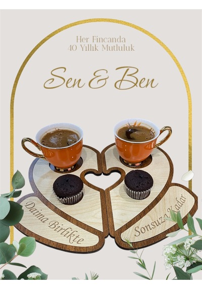 Kalp Şekilli Kahve Sunum Tepsisi, Aşk Kahve Sunumluğu, Kahve Sunum Bardak Fincan Altlığı Banu