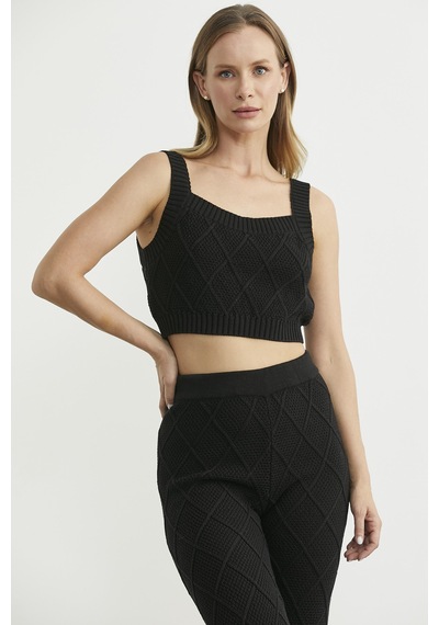 Sementa Pamuk Crop Pantolon Triko Takım - Siyah Siyah Sementa Pamuk Crop Pantolon Triko Takım - Siyah Siyah