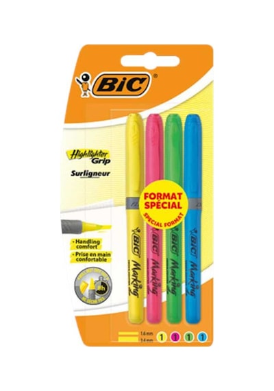 Bic Marking Highlighter Fosforlu Kalem Grip Neon Renkler 4 Lü Çok Renkli