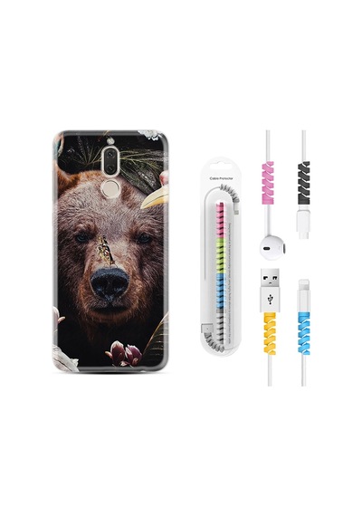 Huawei Mate 10 Lite Kılıf Kablo Koruyuculu Flowers Bear 1337
