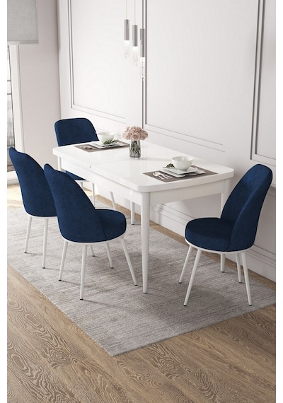 Canisa Kor Serisi 70x114 Açılabilir Mutfak Masası Takımı Beyaz Masa 4 Lacivert Sandalye Masa Beyaz Sandalyeler Lacivert Canisa Kor Serisi 70x114 Açılabilir Mutfak Masası Takımı Beyaz Masa 4 Lacivert Sandalye Masa Beyaz Sandalyeler Lacivert
