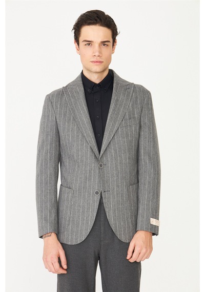 Gri Çizgili Spor Blazer Ceket Gri