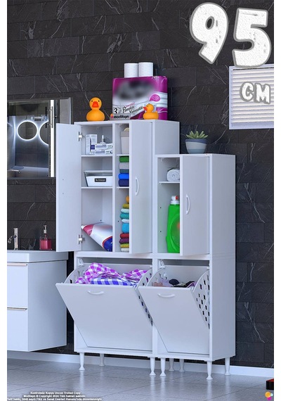 Beliz 95 Cm Sepetli 2 Kapaklı Banyo Dolabı Oyuncak Kiler/mutfak Dolabı 55+40 X160x32,5 Cm Beyaz Beliz 95 Cm Sepetli 2 Kapaklı Banyo Dolabı Oyuncak Kiler/mutfak Dolabı 55+40 X160x32,5 Cm Beyaz