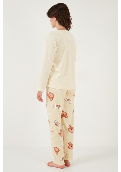 Lela Desenli Regular Fit Bisiklet Yaka Uzun Kollu Bayan Pijama Takımı 65713312 Sarı