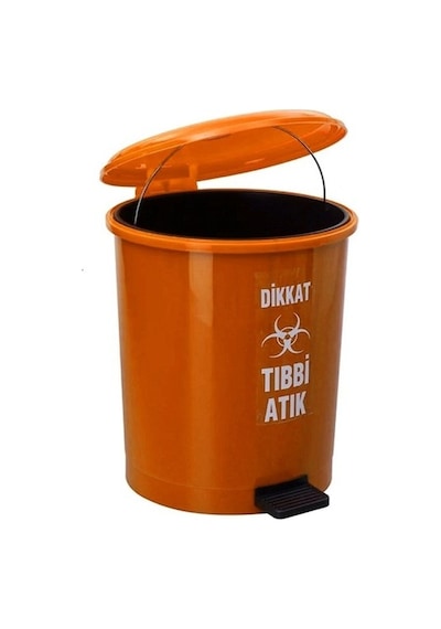Safell Pedallı Tıbbi Atık Çöp Kovası 40 Litre İç Kovalı Turuncu