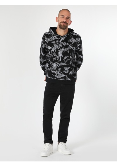 Colin's Regular Fit Baskılı Kapüşonlu Siyah Erkek Sweatshirt CL1061533_Q1.V2_BLK