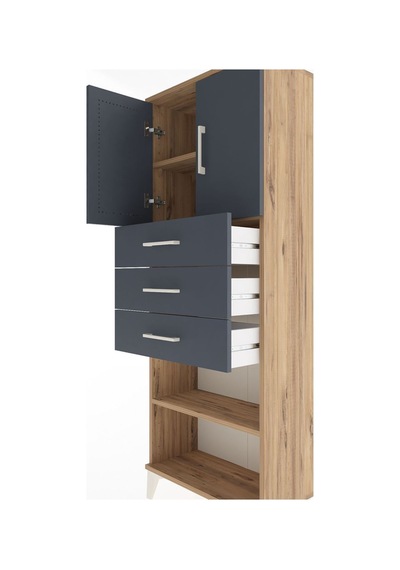 Arges Dolap 3 Raflı 3 Çekmeceli 2 Kapaklı 60x30x163 Çam-antrasit Atlas Çam
