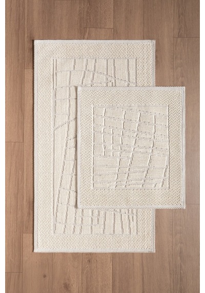 Sakura Sk016a Doğal Pamuk 2'li Banyo Paspas Seti 60x100 60x50cm Kaymaz Taban Makinada Yıkanabilir Kemik