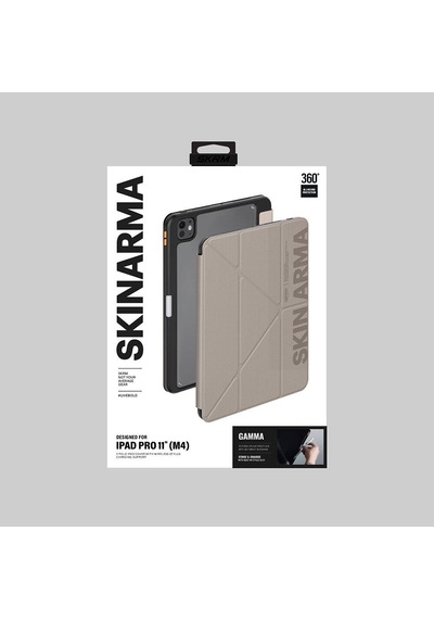 Apple Uyumlu iPad  Pro 11 2024 Kılıf Skinarma Baskı Tasarım 360 Tam Koruma Arkası Şeffaf Standlı Gamma Kılıf Gold