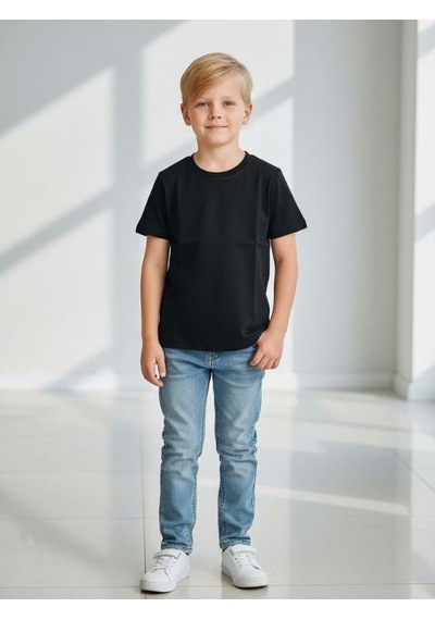Zekids Çocuk Pamuklu Basic Yuvarlak Yaka T-shirt-16714 SIYAH