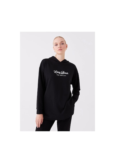 LC Waikiki Lcwaıkıkı Basic Siyah Baskılı Uzun Kollu Oversize Kadın Hoodie Black