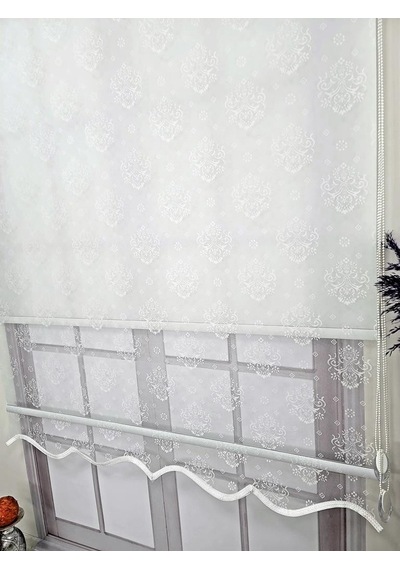 Bbb Damask Desenli Çift Mekanizmalı Tül Stor Perde Mt3049